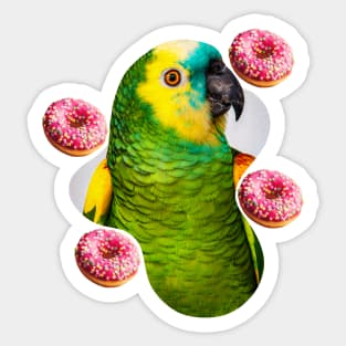 green parrot with pink donuts Sticker